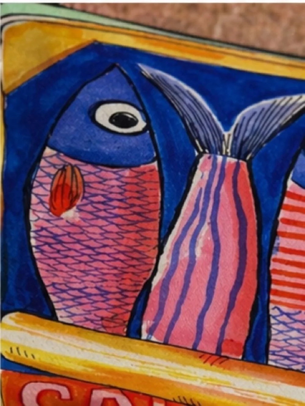 Colorful Sardine Fish Cosmetic Pouch Statement Makeup Bag Coastal Travel Case